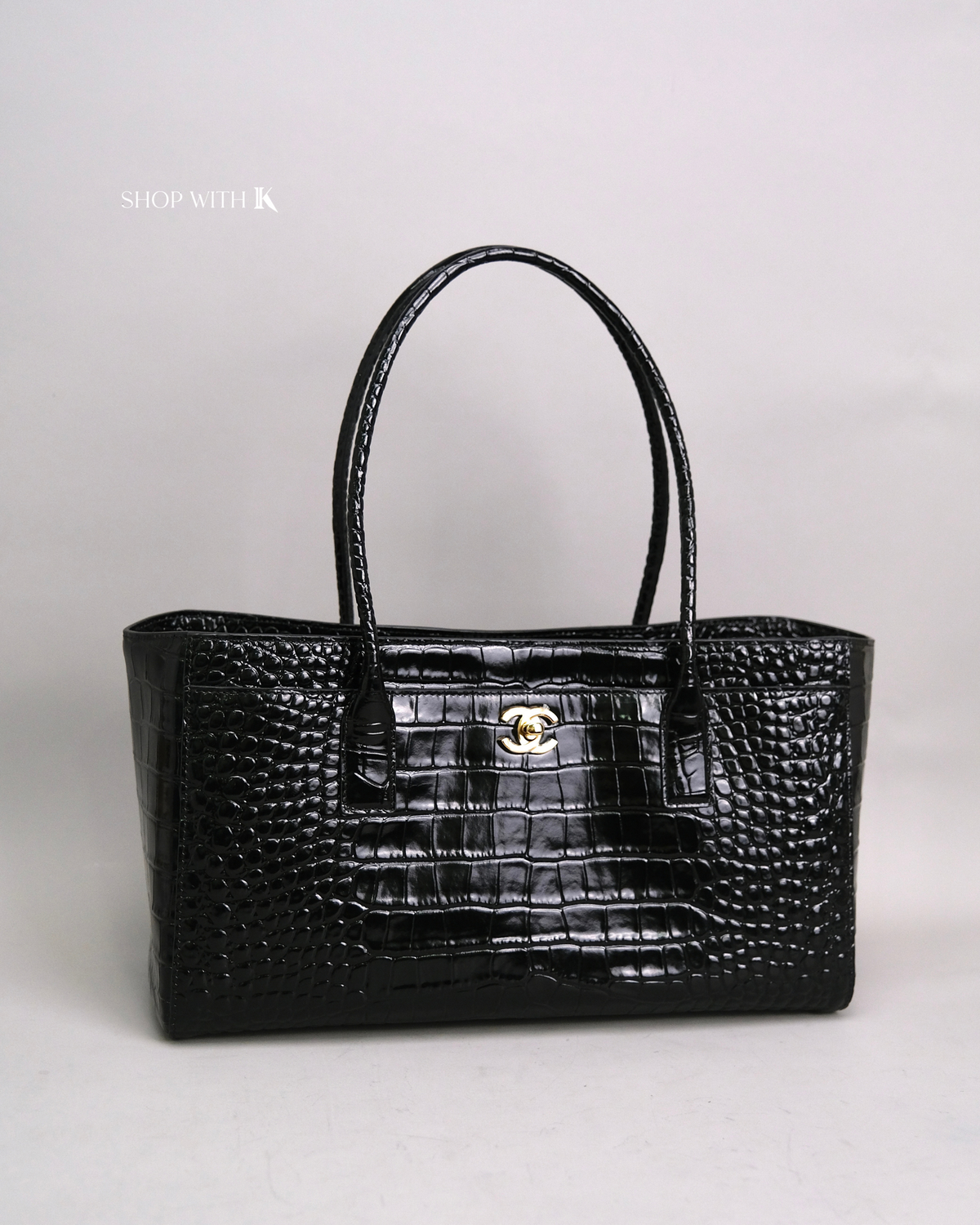 Chanel Cerf Tote Croc Stamp Black GHW