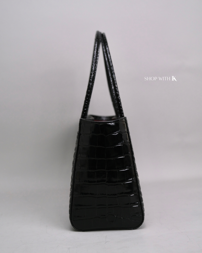 Chanel Cerf Tote Croc Stamp Black GHW