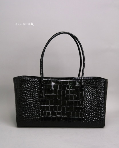 Chanel Cerf Tote Croc Stamp Black GHW