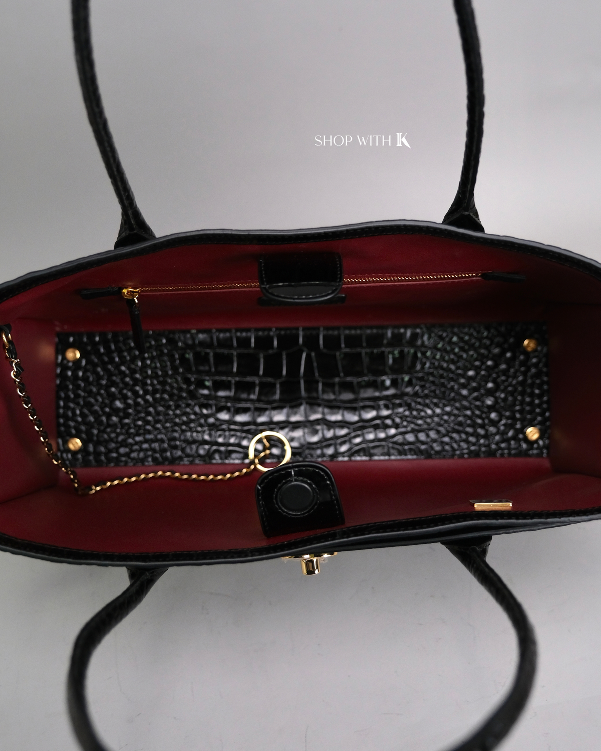 Chanel Cerf Tote Croc Stamp Black GHW
