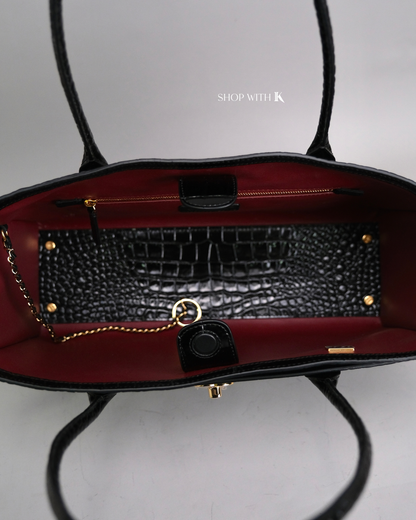 Chanel Cerf Tote Croc Stamp Black GHW