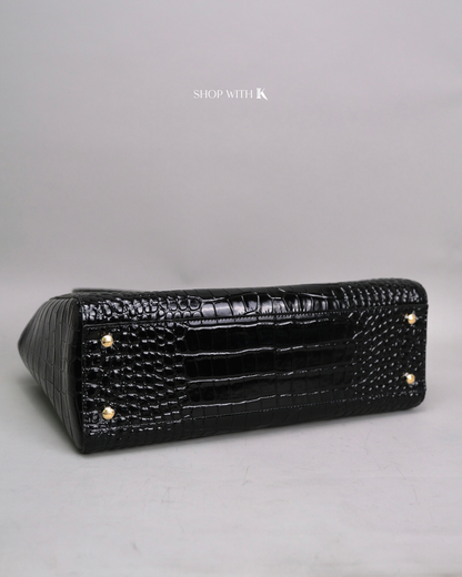 Chanel Cerf Tote Croc Stamp Black GHW