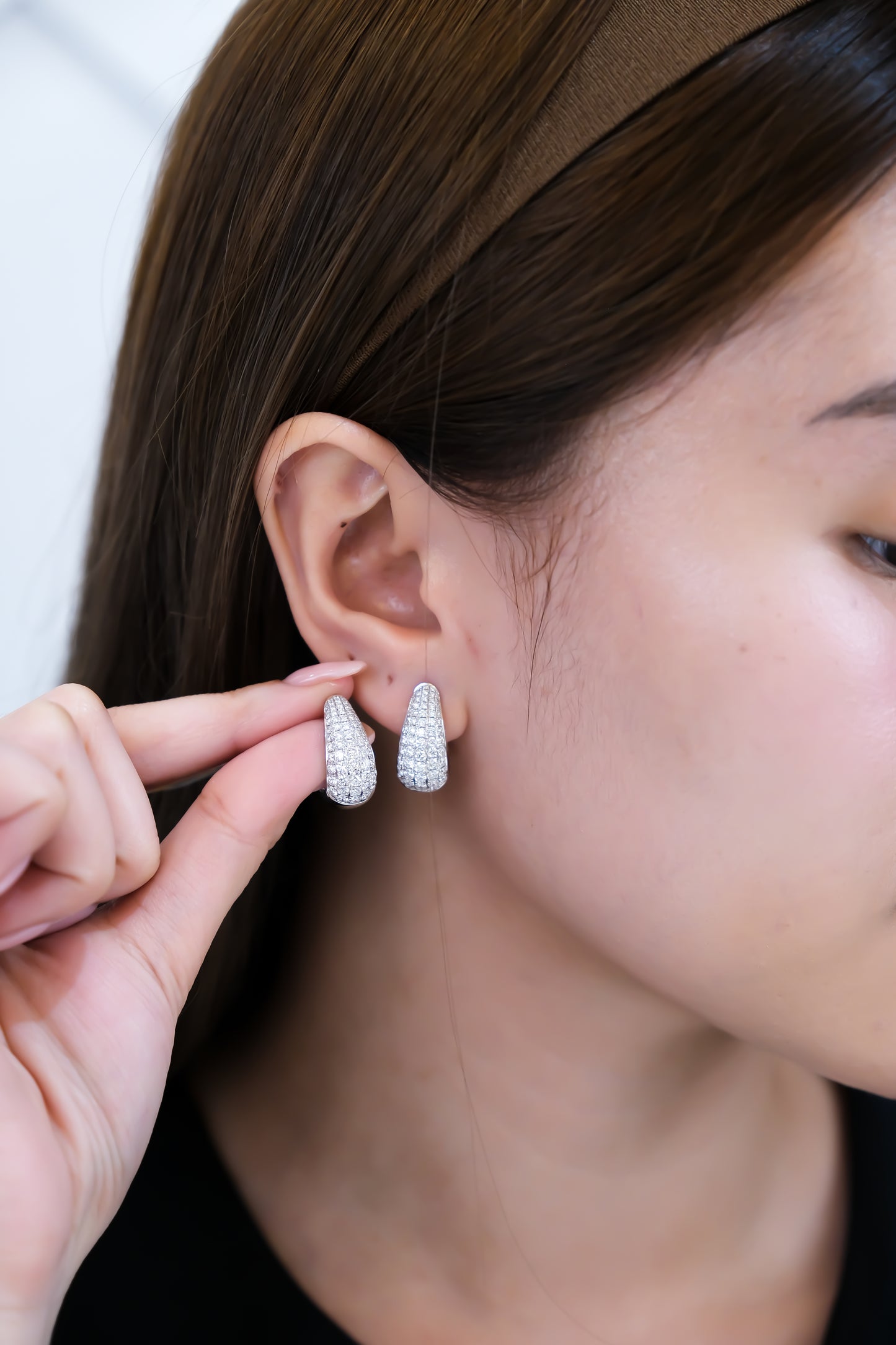 Diamond Loop Earrings in White Gold