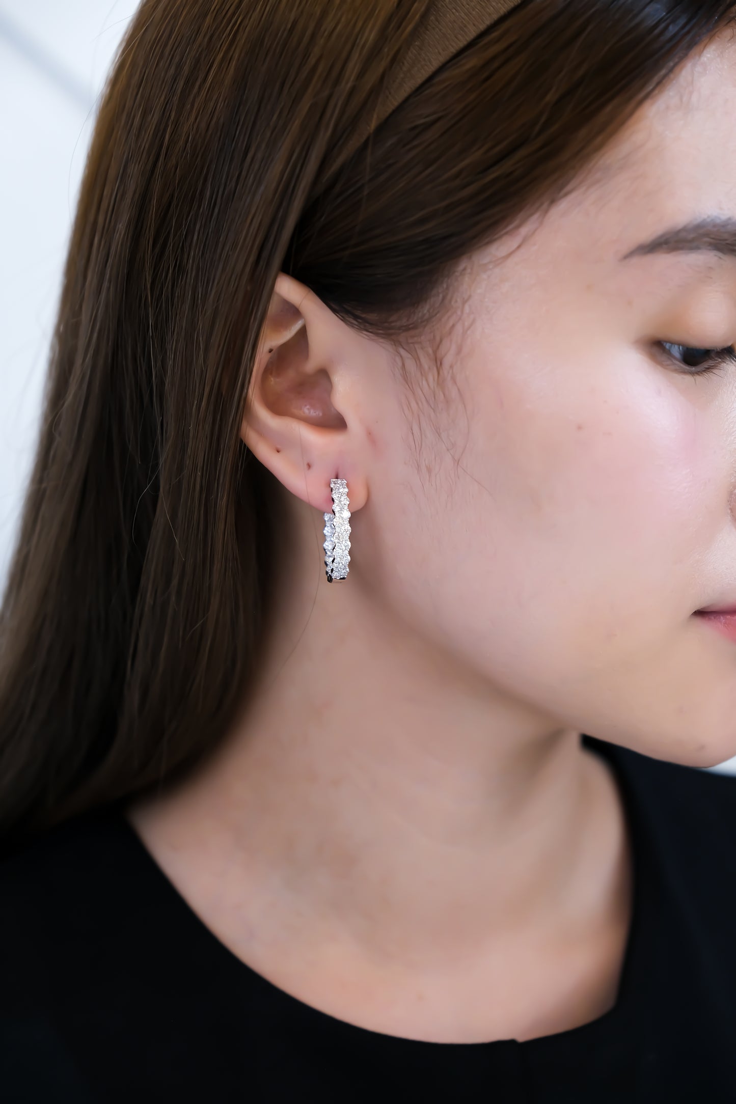 Diamond Loop Earrings in White Gold