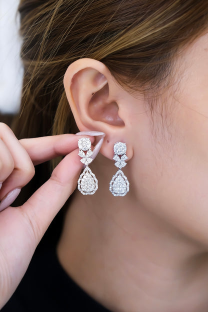 Cluster Dangling Diamond Earrings