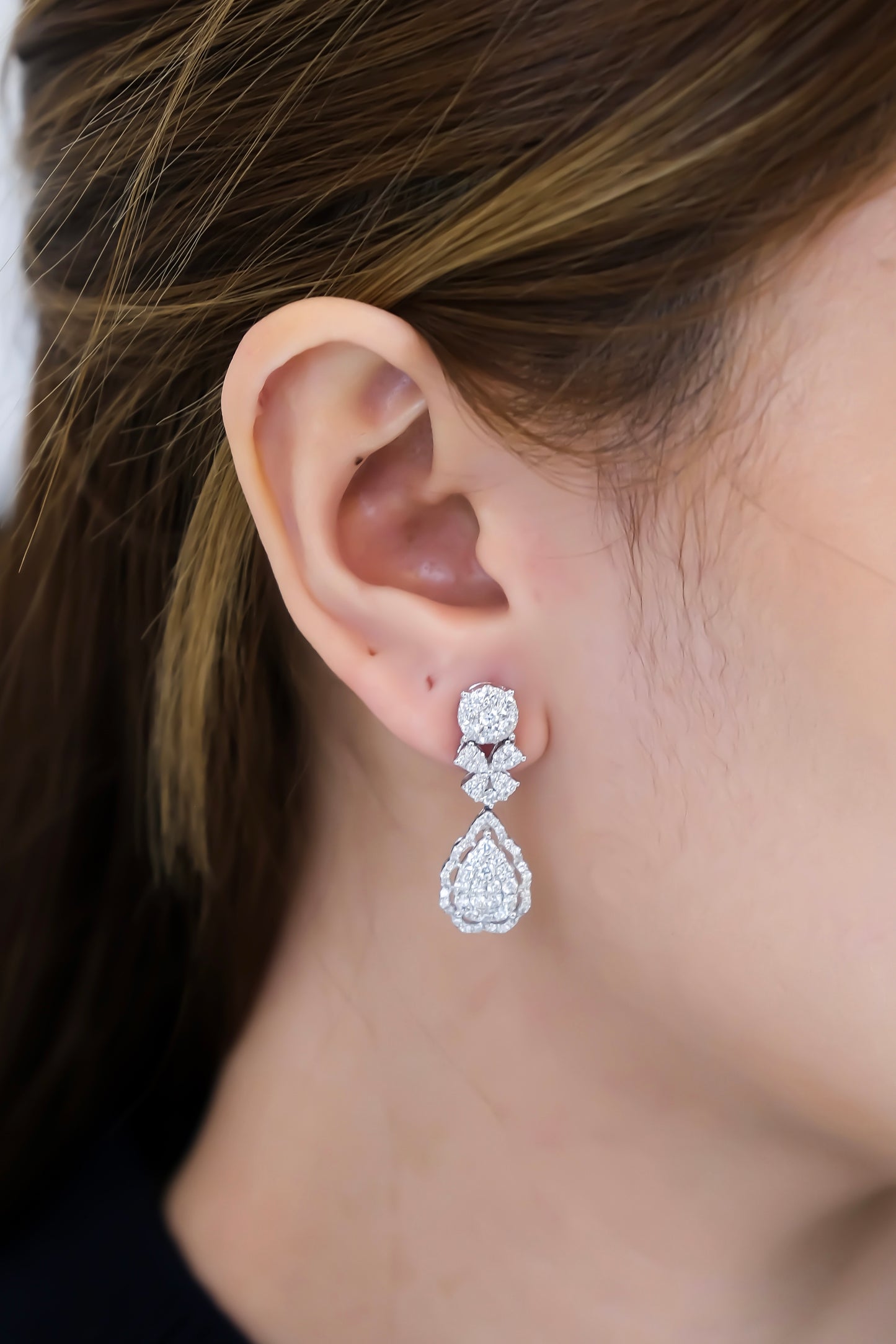 Cluster Dangling Diamond Earrings