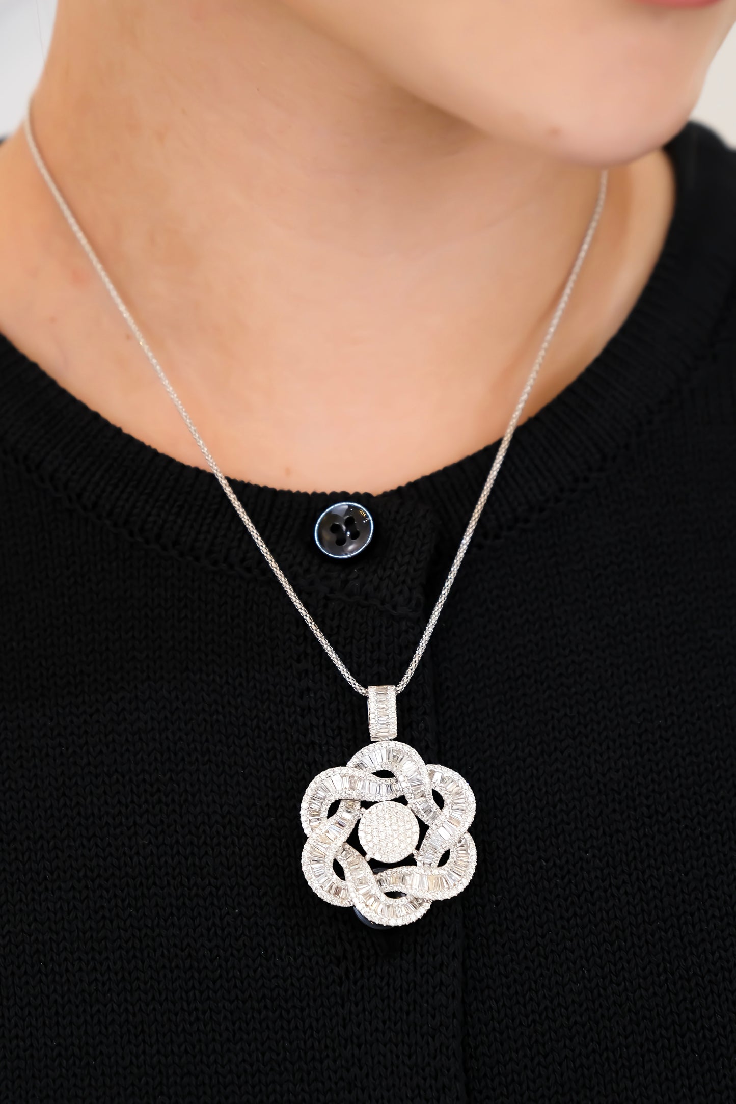 Flower Diamond Pendant w/ Chain