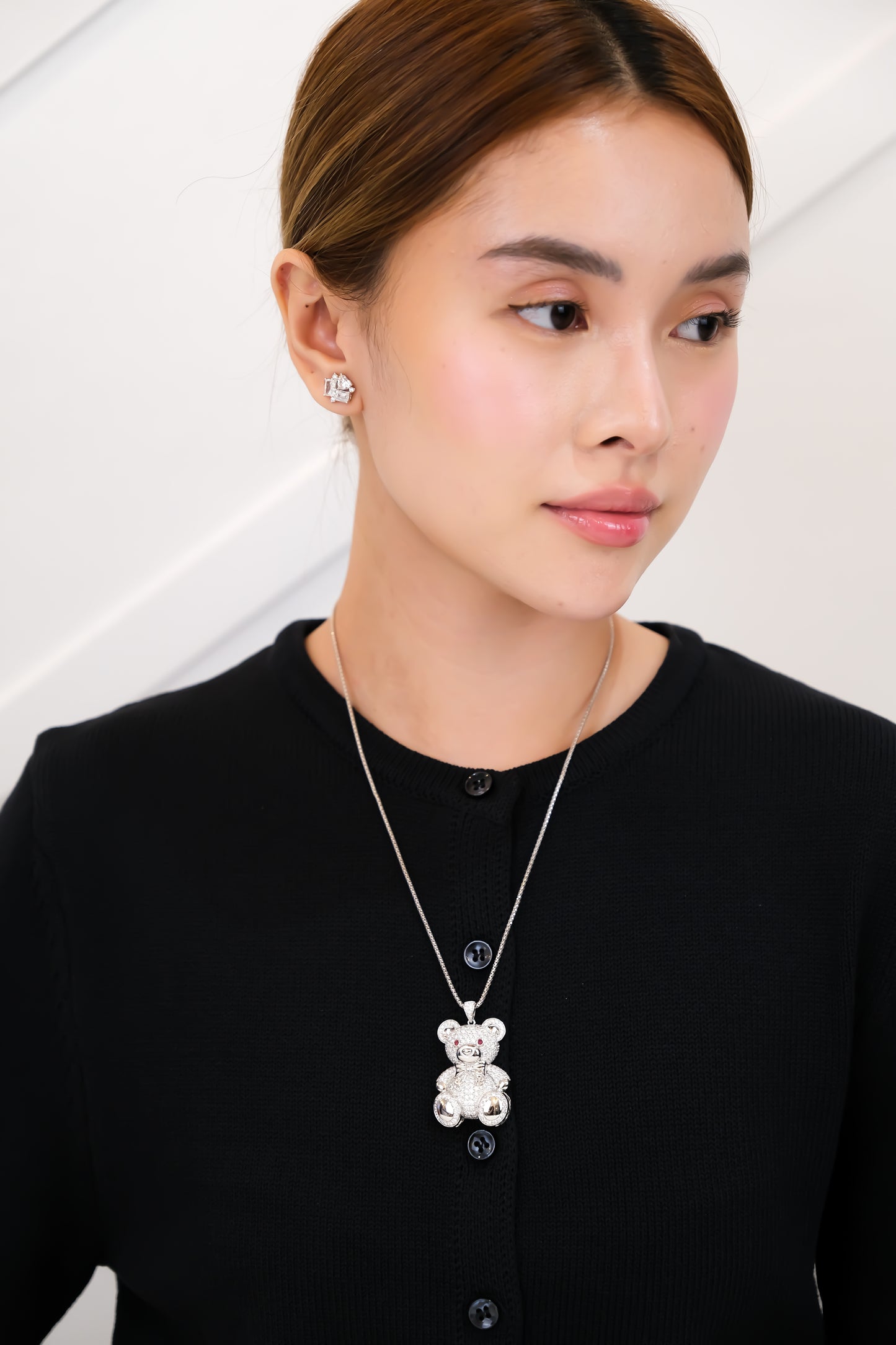 Diamond Teddy Bear Pendant w/ Chain