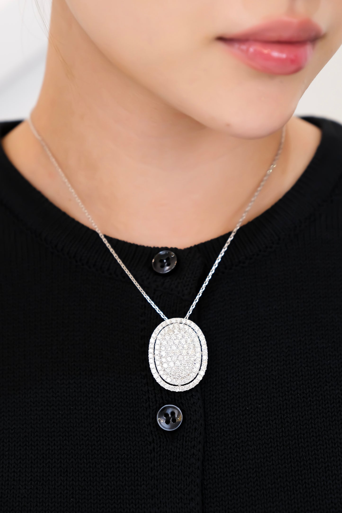 Oval Diamond Pendant w/ Chain