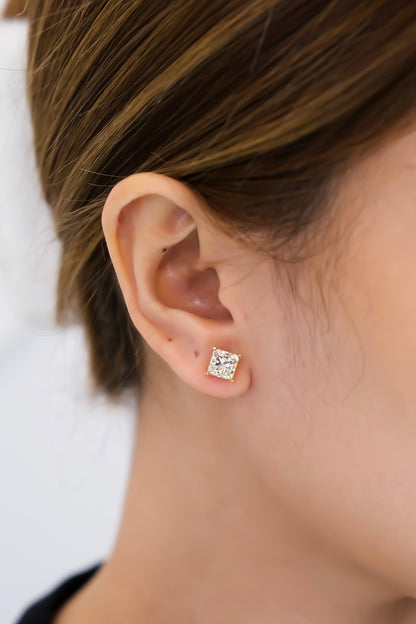 Princess Cut Diamond Earrings w/ GIA