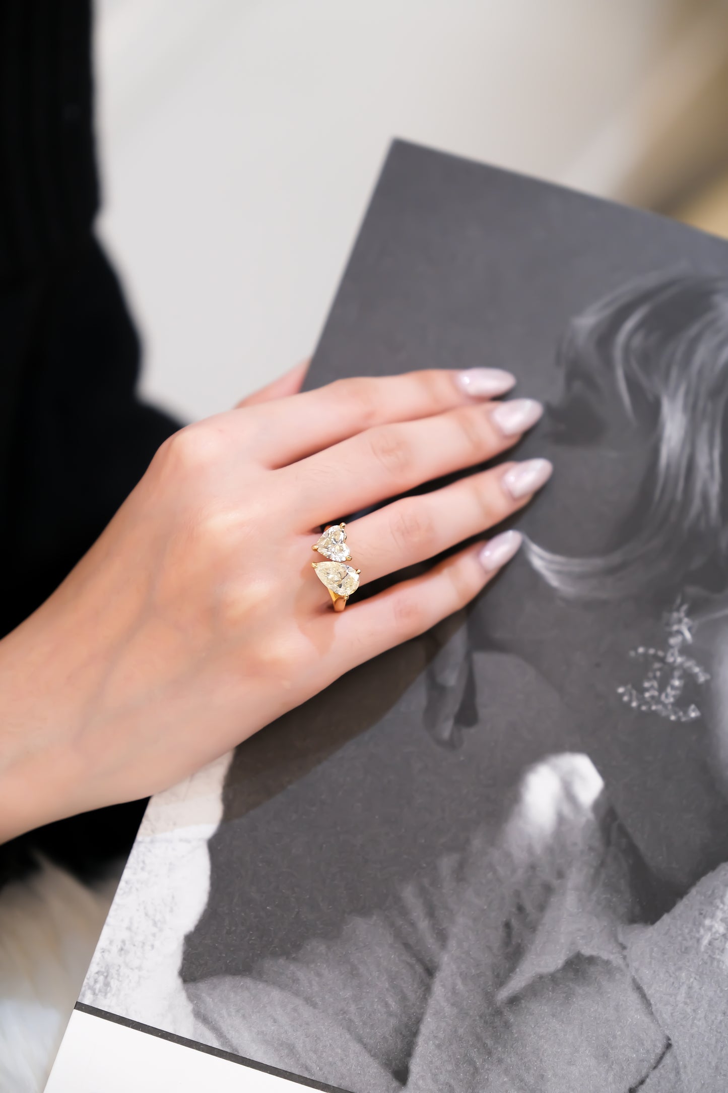 Toi et Moi Heart and Pear Shaped Ring w/ GIA